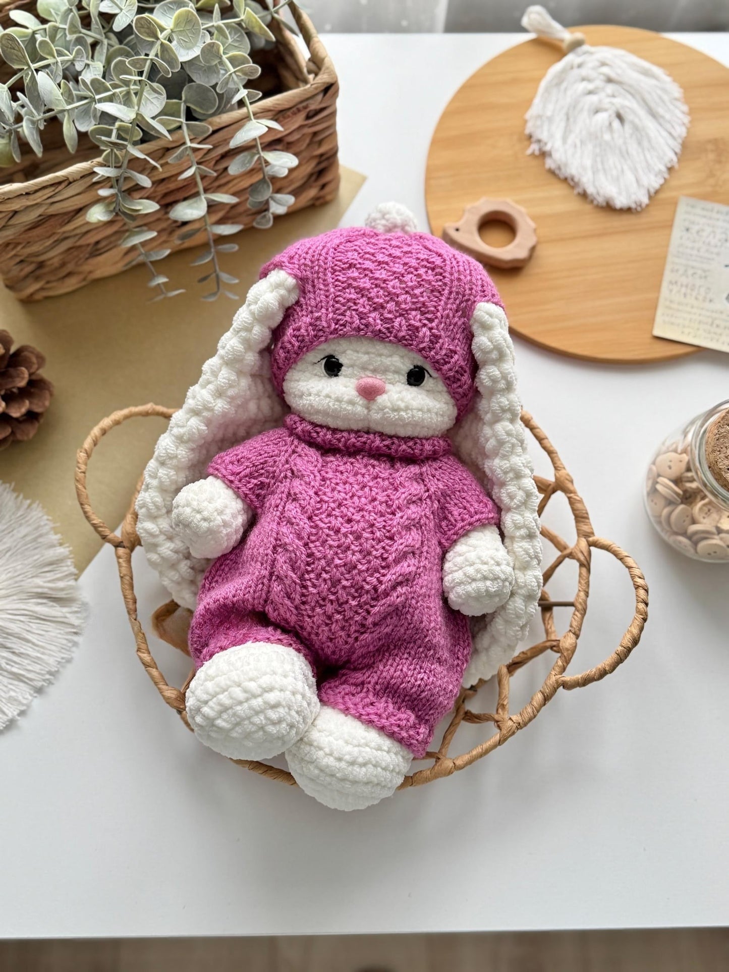Bear & Bunny Bundle With Knitted Clothes Set