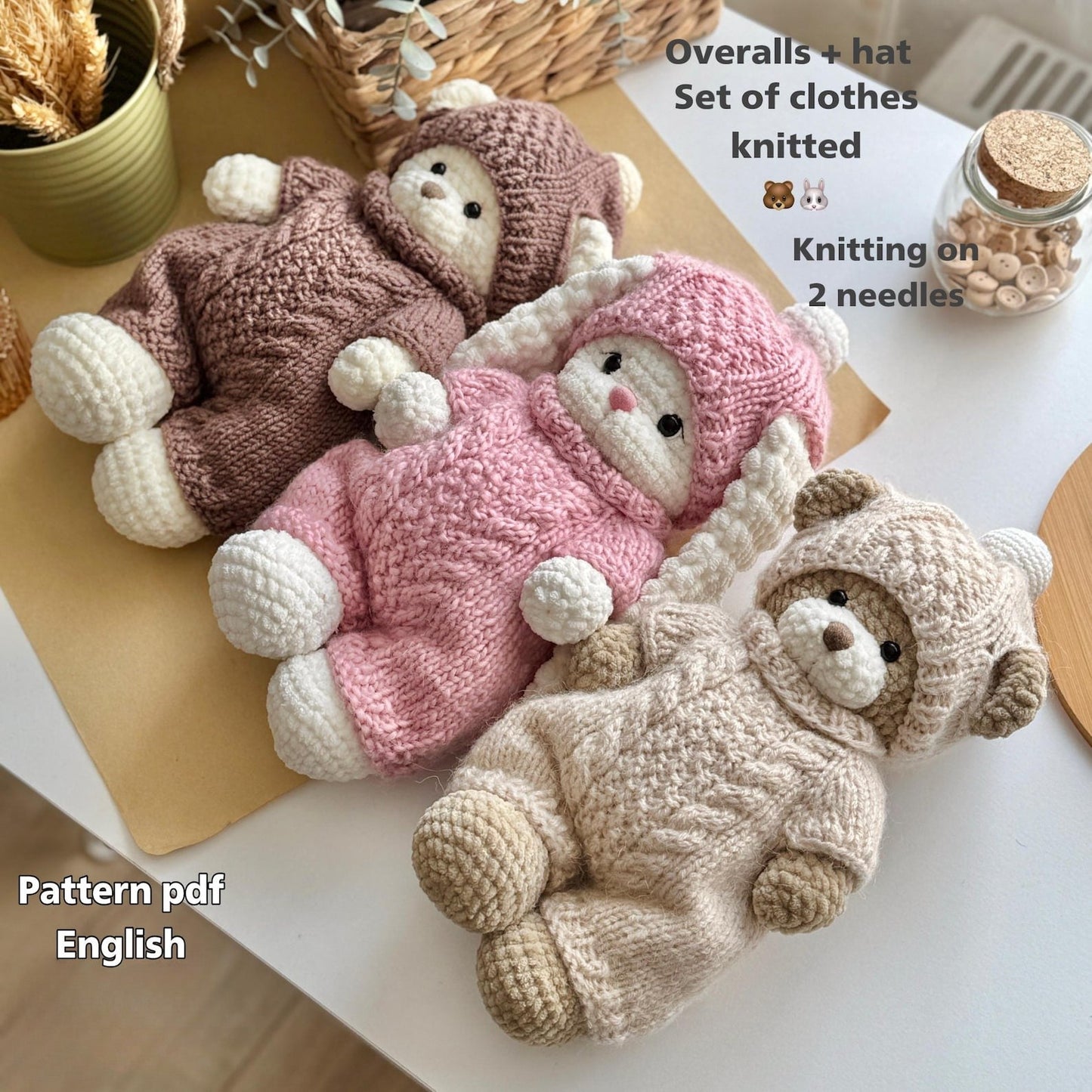 Bear & Bunny Bundle With Knitted Clothes Set