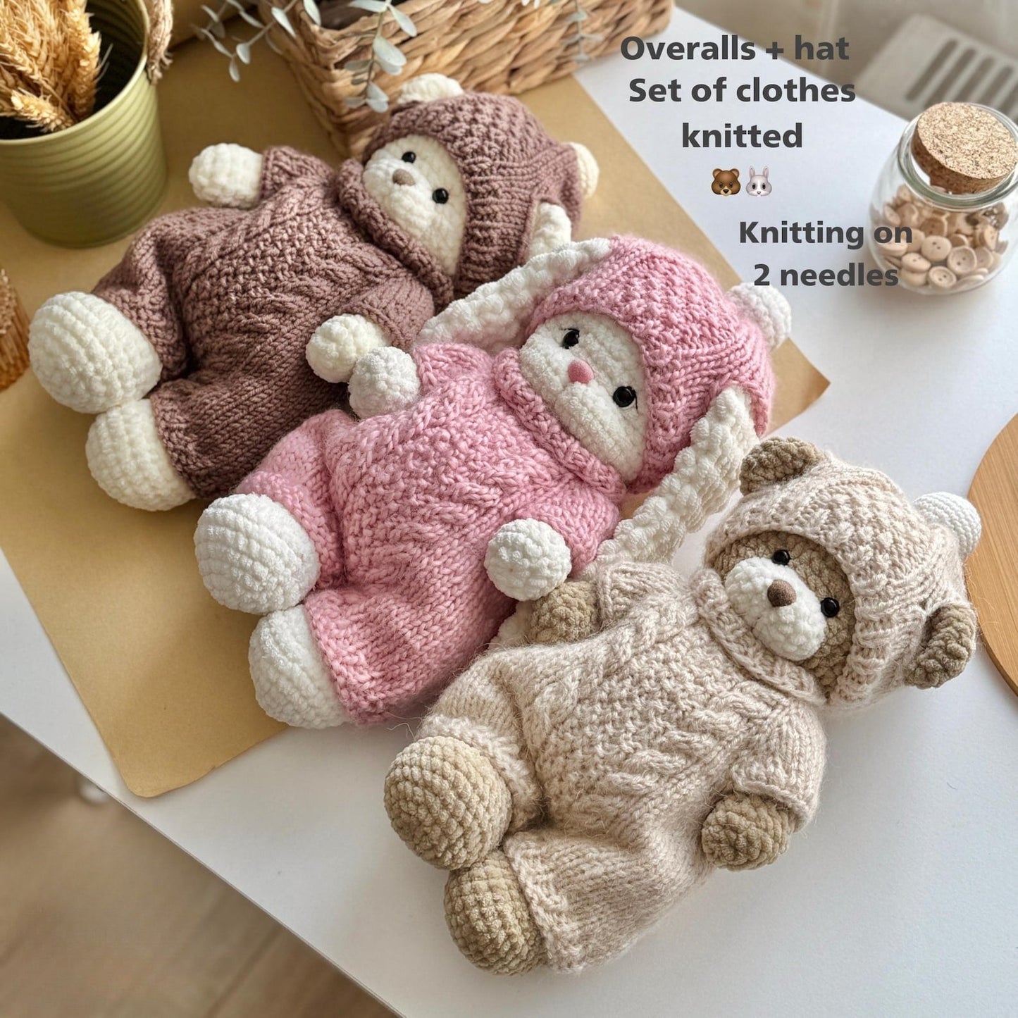 Bear & Bunny Bundle With Knitted Clothes Set