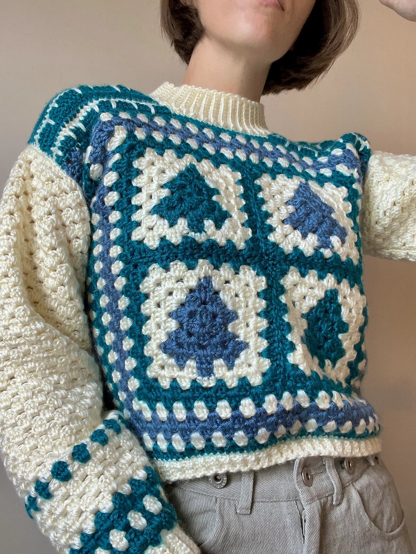 Snowed Granny Square Pullover Crochet Pattern