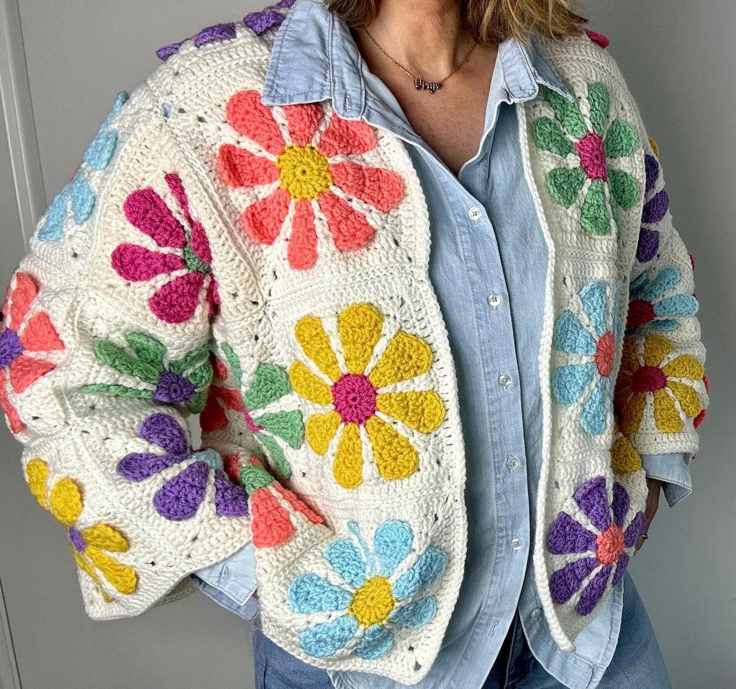 Vintage Daisy Granny Square Cardigan Crochet Pattern