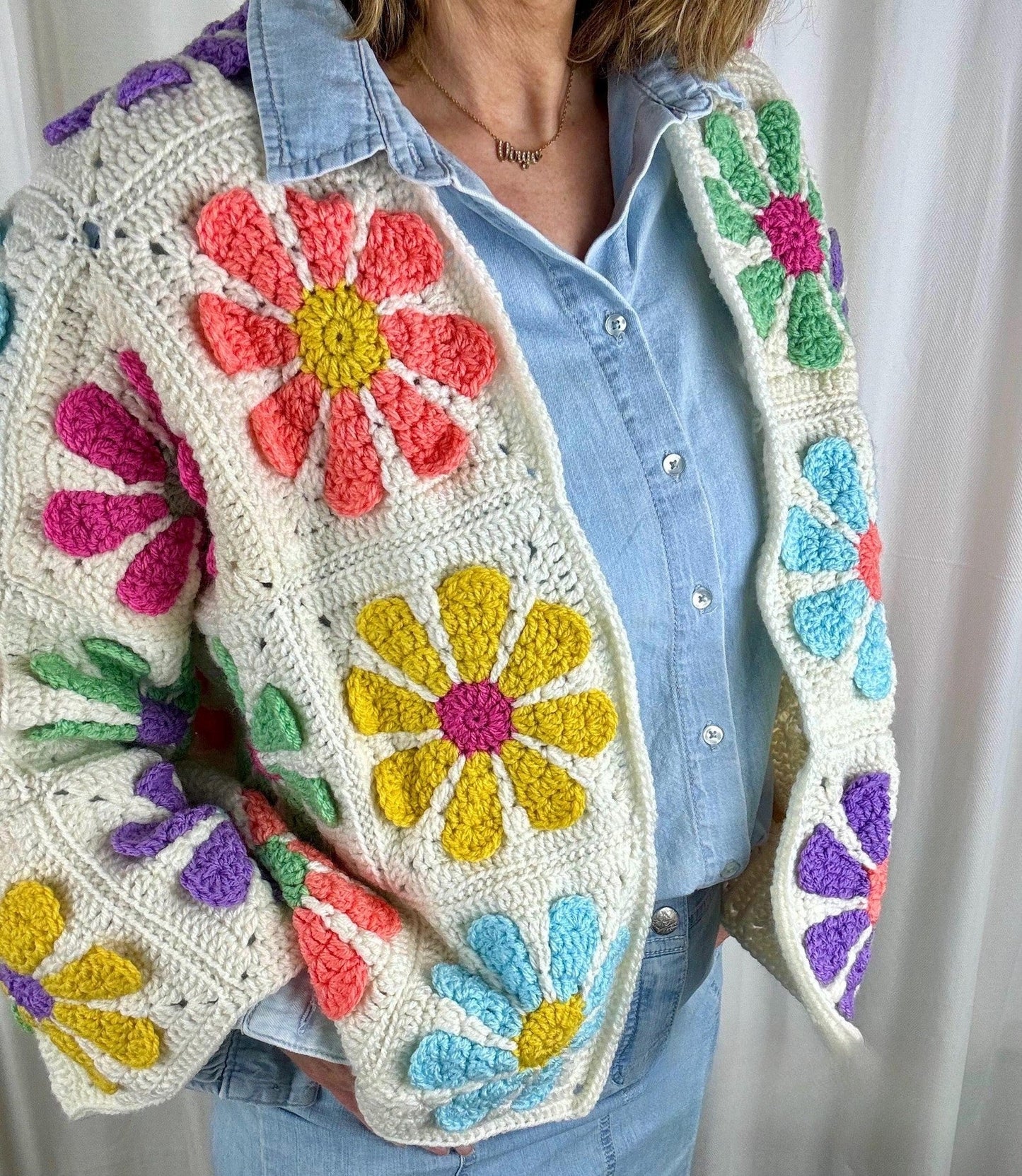Vintage Daisy Granny Square Cardigan Crochet Pattern
