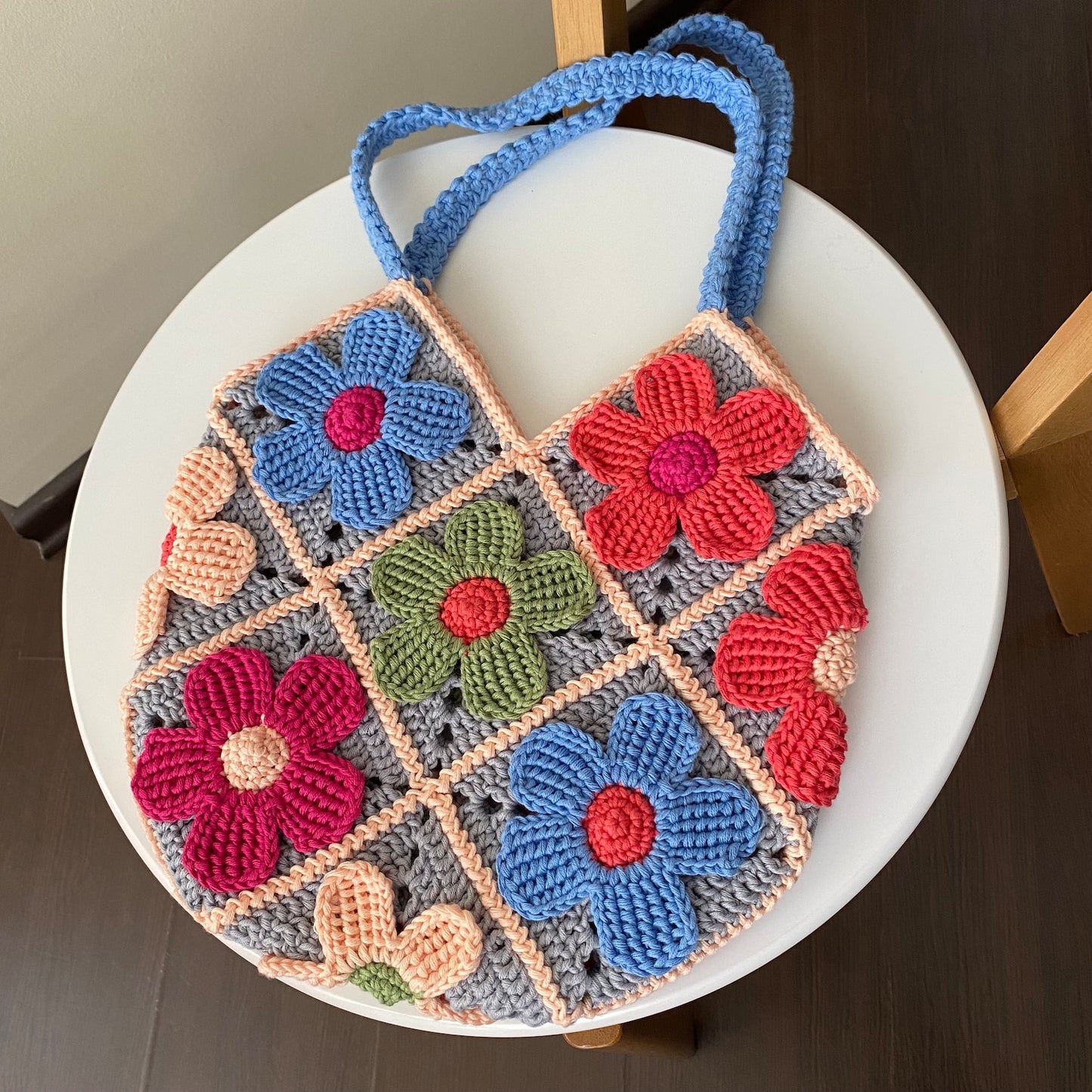 Rose Bag Granny Square Crochet Pattern