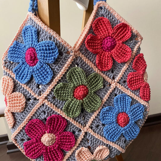 Rose Bag Granny Square Crochet Pattern