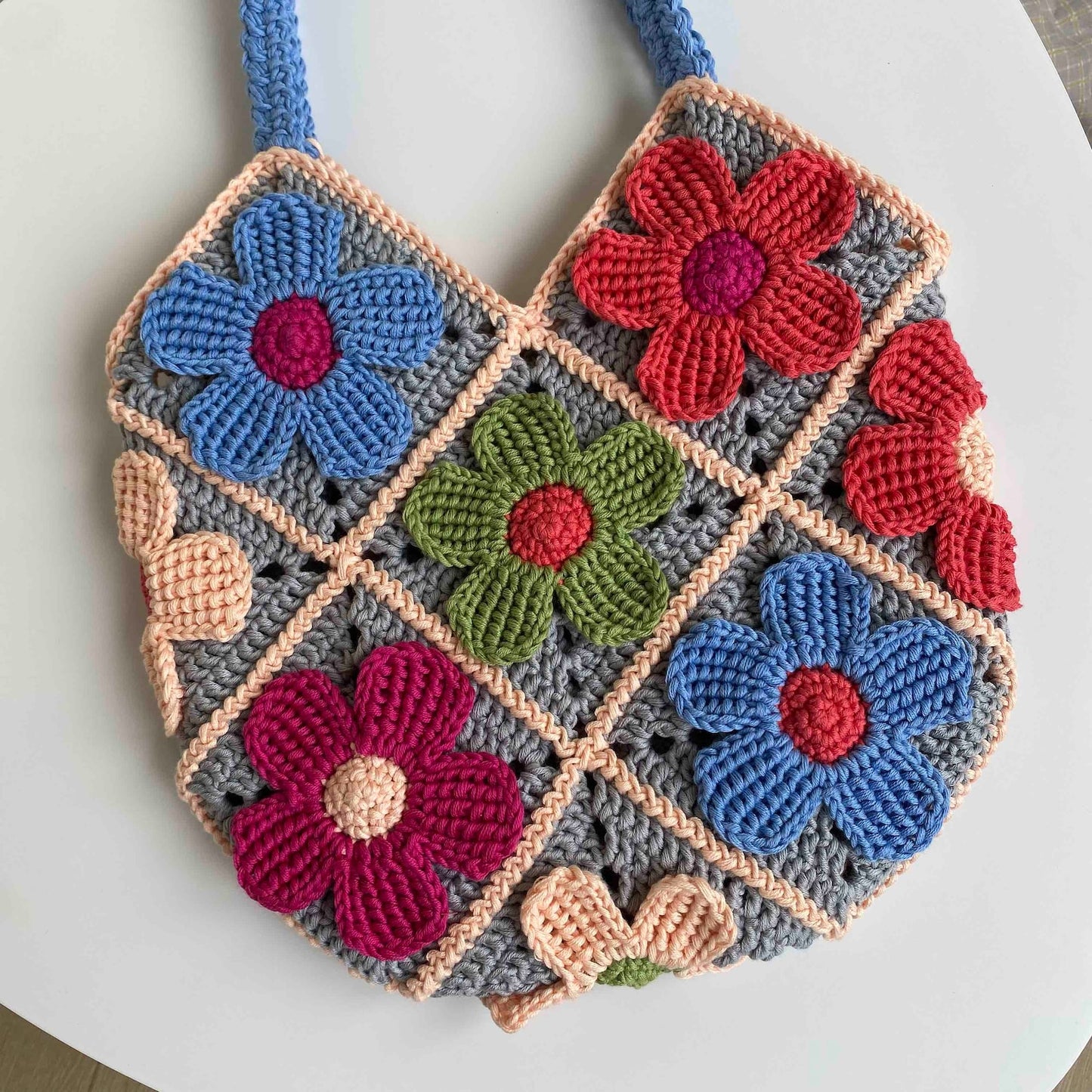 Rose Bag Granny Square Crochet Pattern