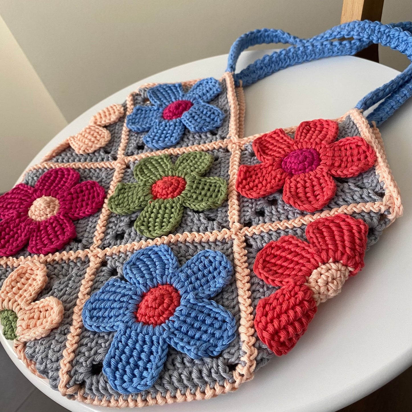 Rose Bag Granny Square Crochet Pattern