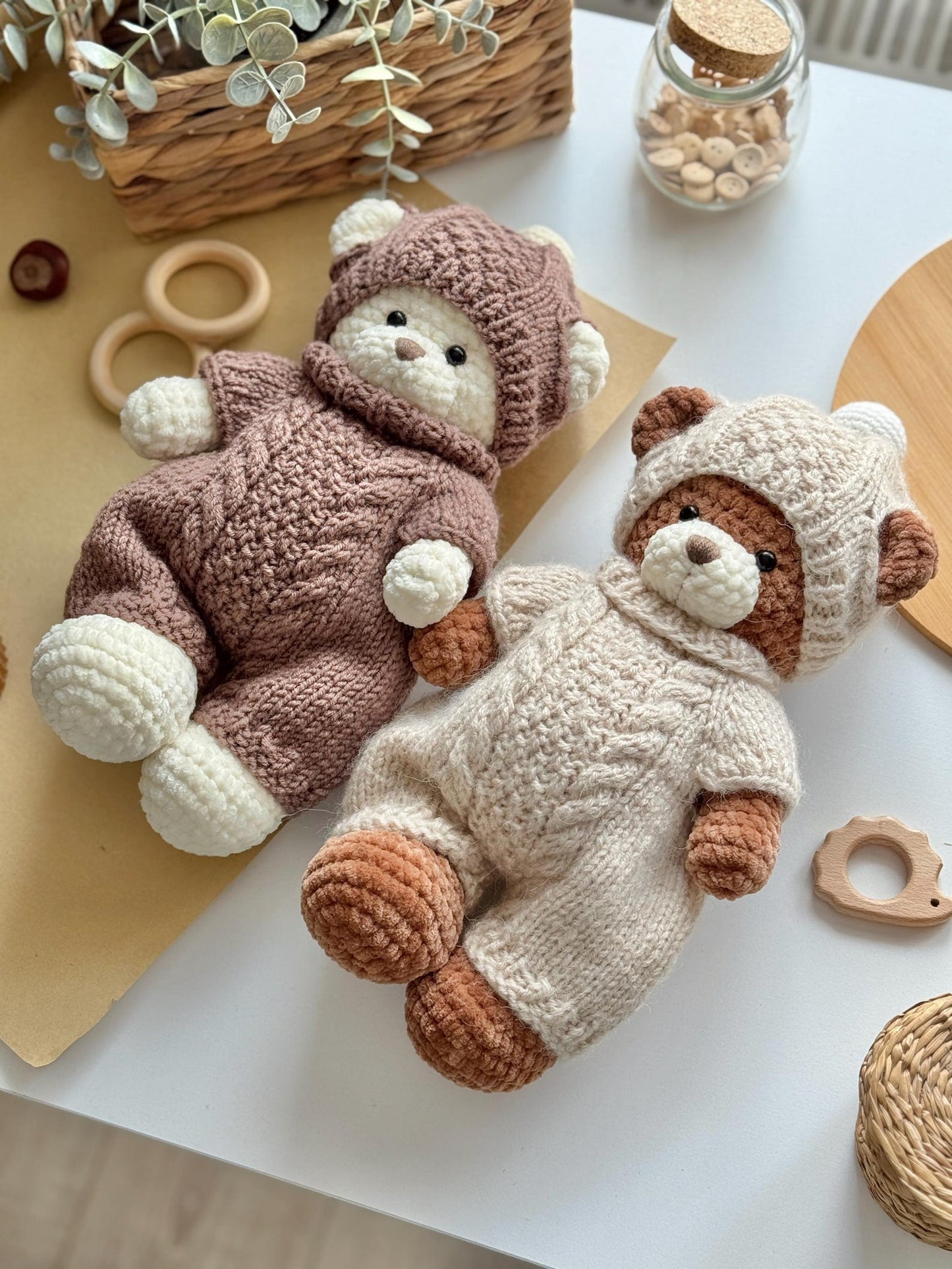 Bear & Bunny Bundle With Knitted Clothes Set