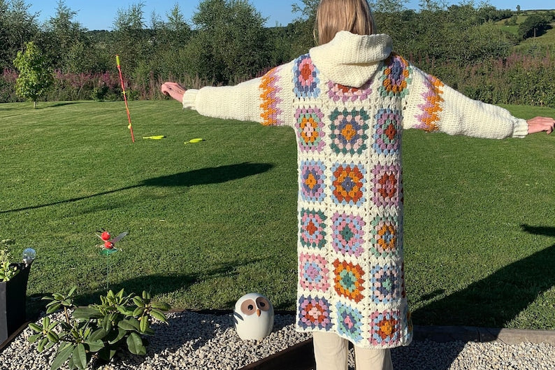 Easy Long granny square cardigan Crochet Pattern