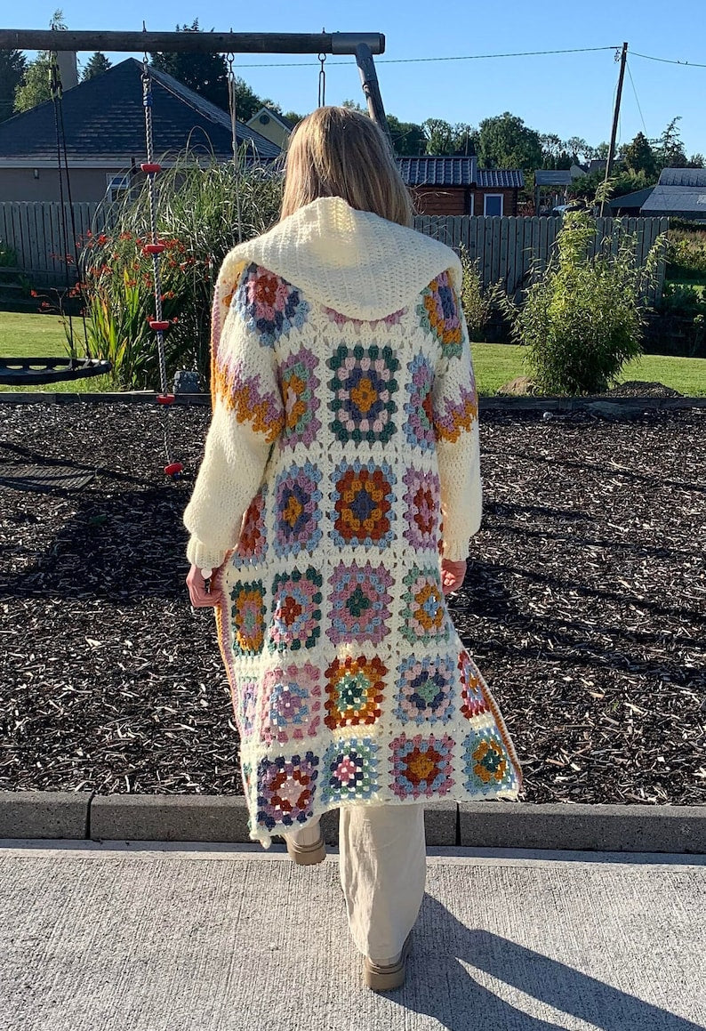 Easy Long granny square cardigan Crochet Pattern
