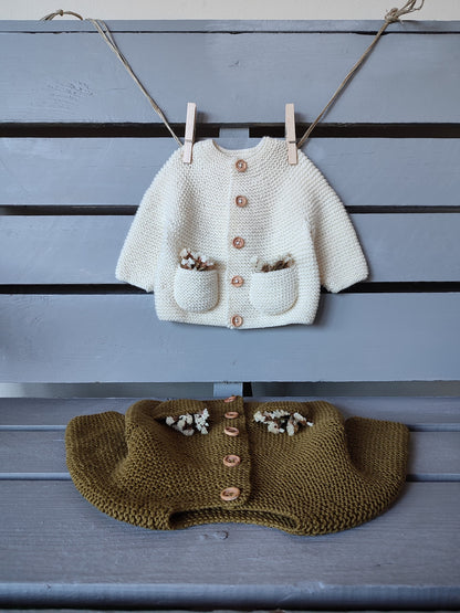 Joyous Baby Cardigan and Juniper Baby Jumpsuit Knitting Pattern