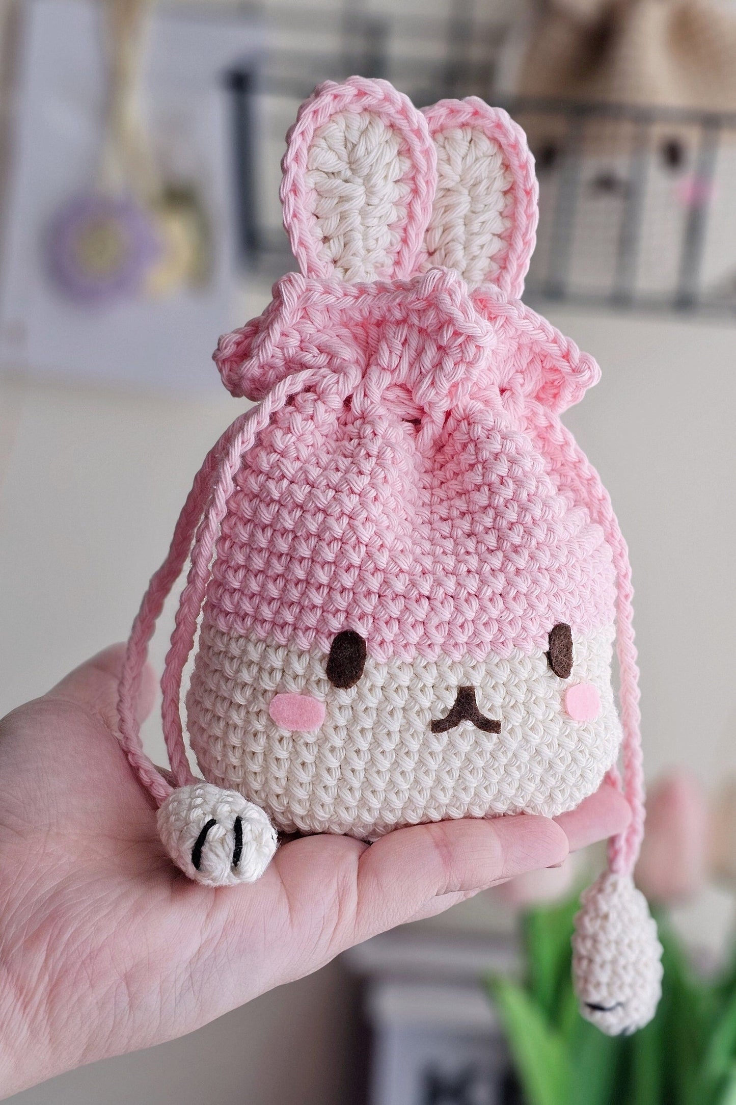 Bunny & Cat Drawstring Pouch Bags Crochet Pattern