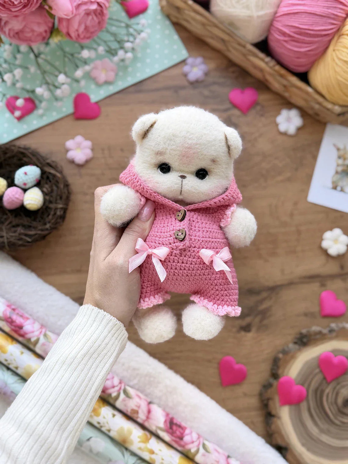 Bear in overalls Chick, Bunny and Goose Crochet Pattern