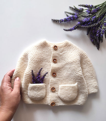 Joyous Baby Cardigan and Juniper Baby Jumpsuit Knitting Pattern