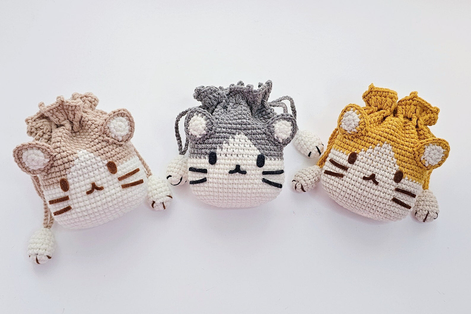 Bunny & Cat Drawstring Pouch Bags Crochet Pattern