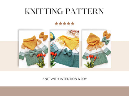 Baby Hoodie with Bow & Heart Buttons Knitting Pattern