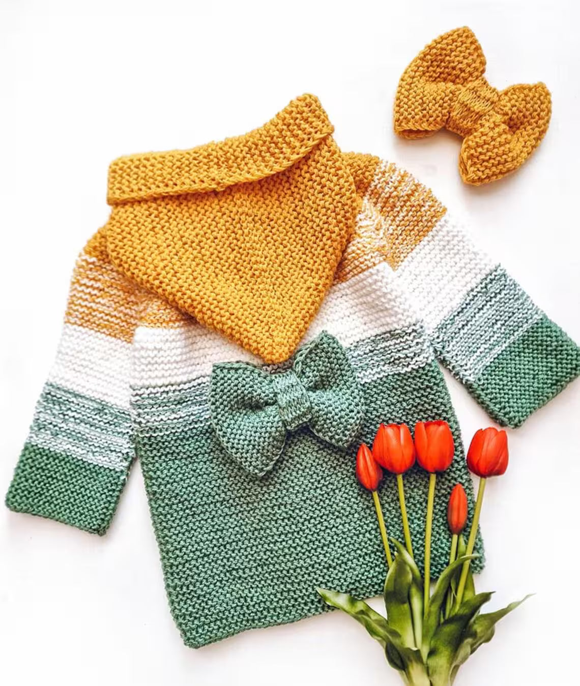 Baby Hoodie with Bow & Heart Buttons Knitting Pattern