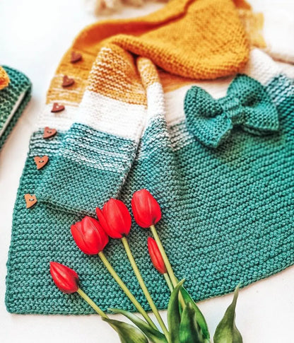 Baby Hoodie with Bow & Heart Buttons Knitting Pattern