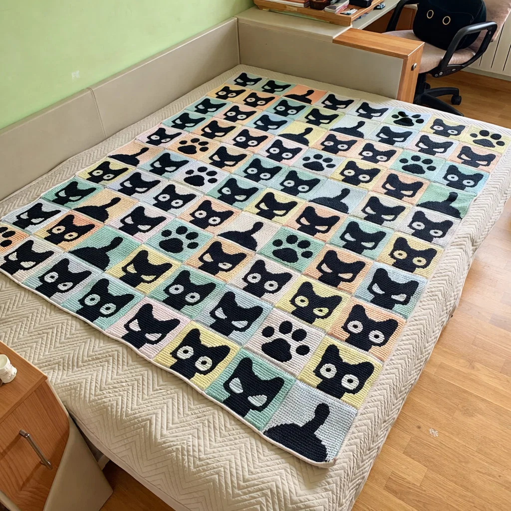 Cute Black Cat Blanket Crochet Pattern