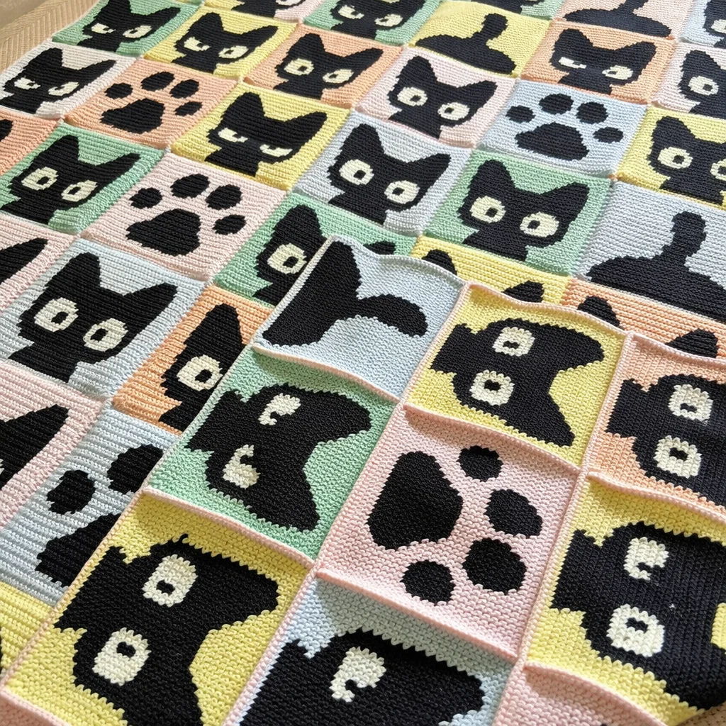 Cute Black Cat Blanket Crochet Pattern
