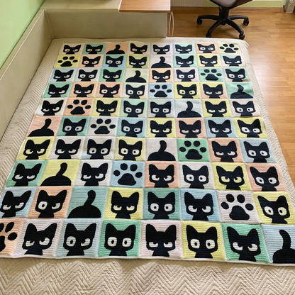 Cute Black Cat Blanket Crochet Pattern