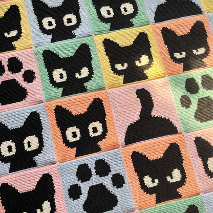 Cute Black Cat Blanket Crochet Pattern