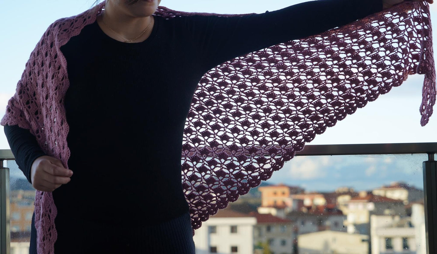Easy Boho Lace Triangle Shawl Crochet Pattern