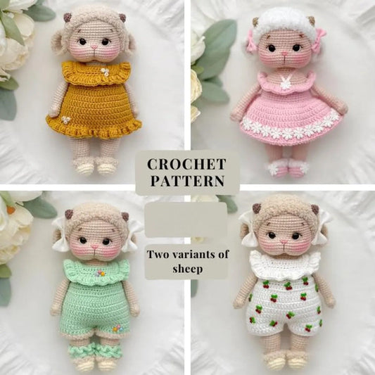 Lamb Doll In Jumpsuits and Dress Bundle Crochet Pattern