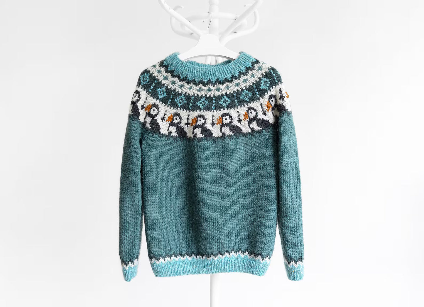 Puffin Birds Icelandic Lopapeysa Sweater Knitting Pattern