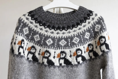Puffin Birds Icelandic Lopapeysa Sweater Knitting Pattern