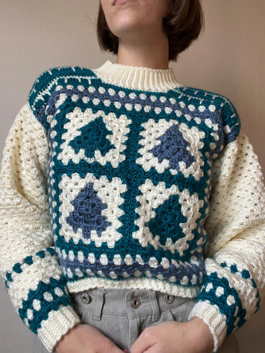 Snowed Granny Square Pullover Crochet Pattern