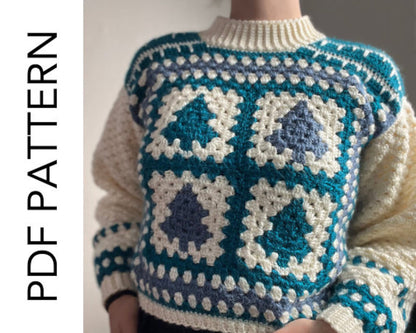 Snowed Granny Square Pullover Crochet Pattern