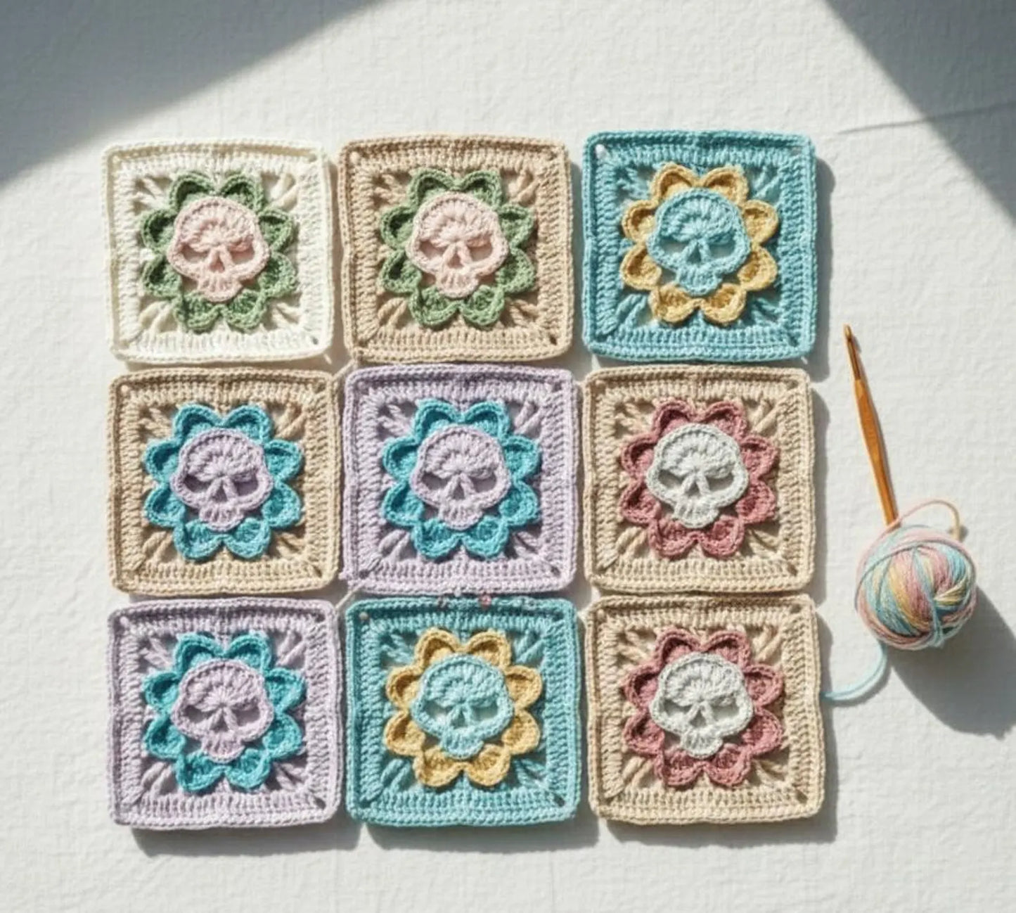 Gothic Skull Granny Square Crochet Pattern