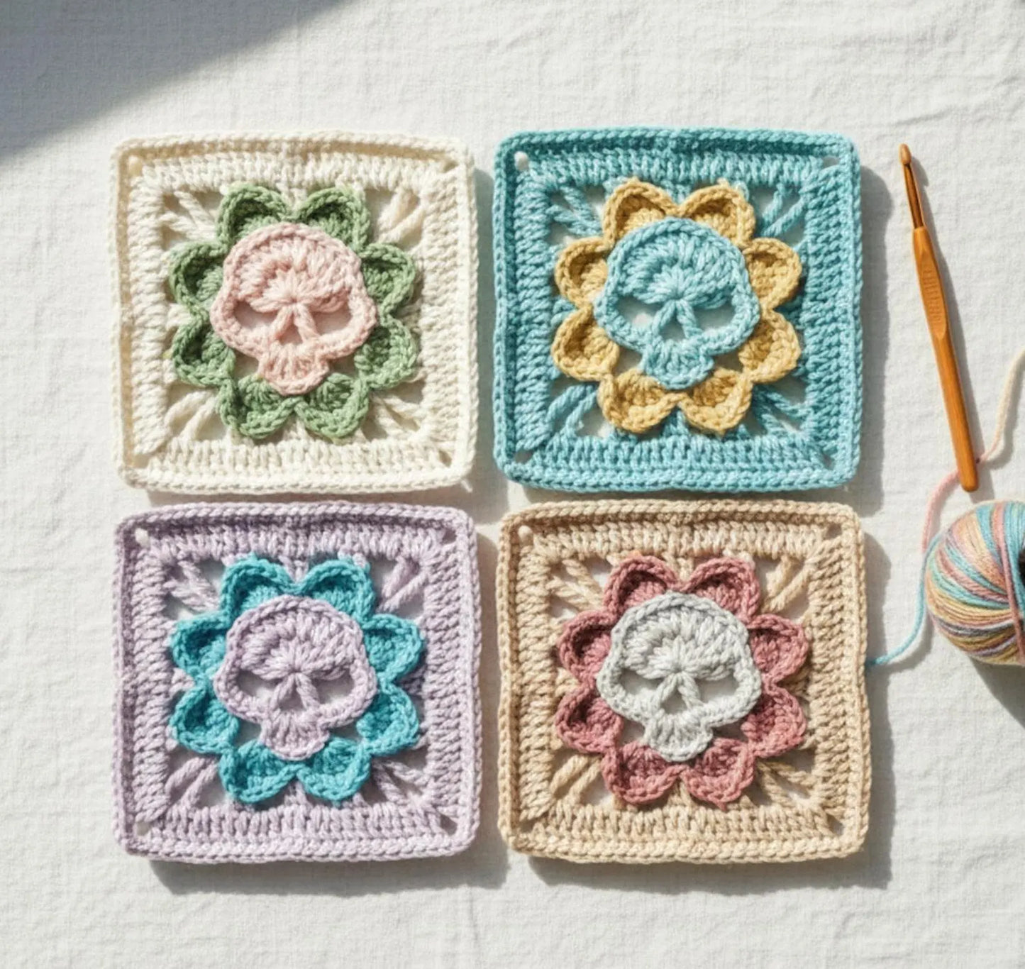Gothic Skull Granny Square Crochet Pattern