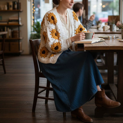 Sunflower Granny Square Cardigan Crochet Pattern