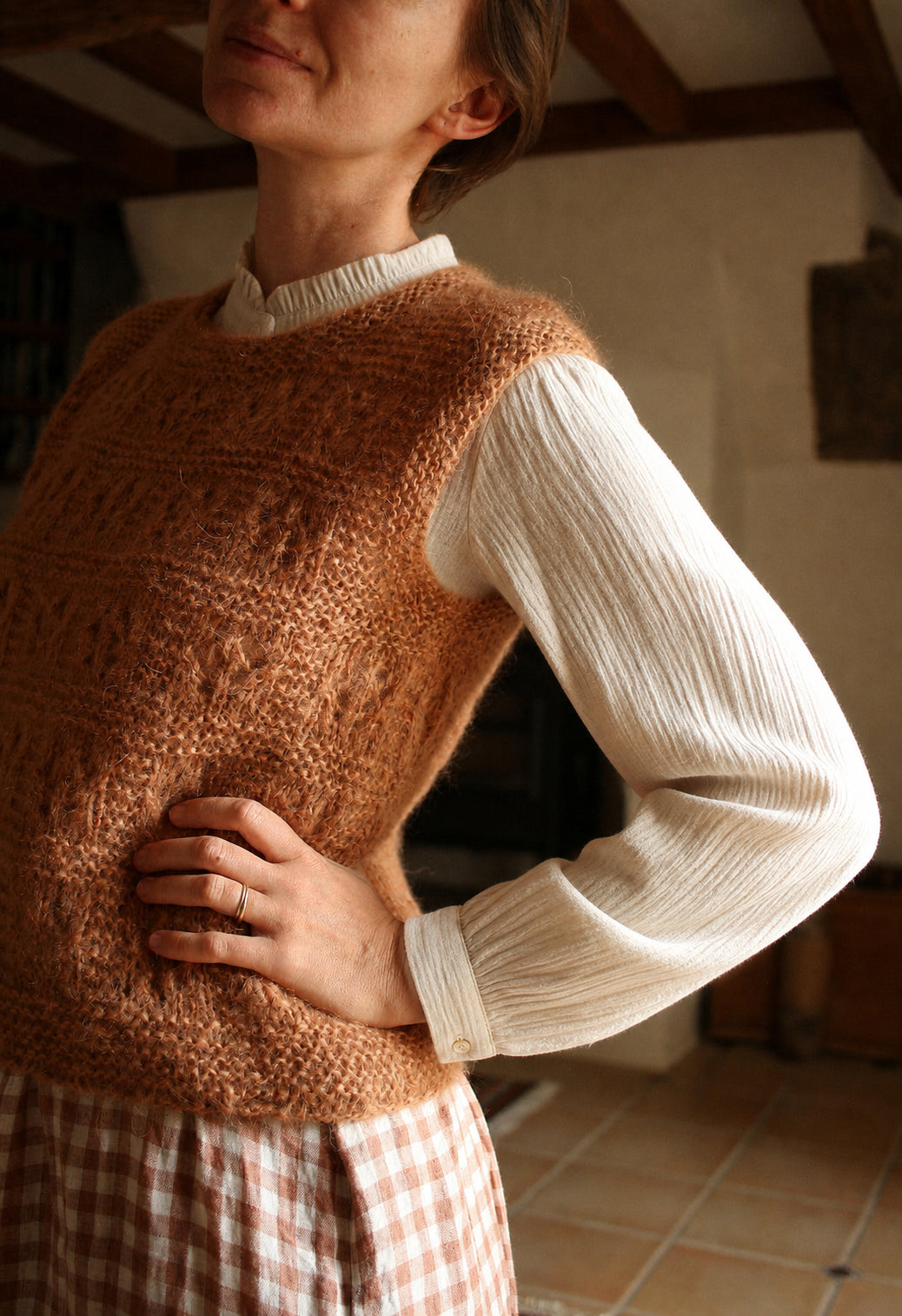 Lace Mock Neck Vest Knitting Pattern