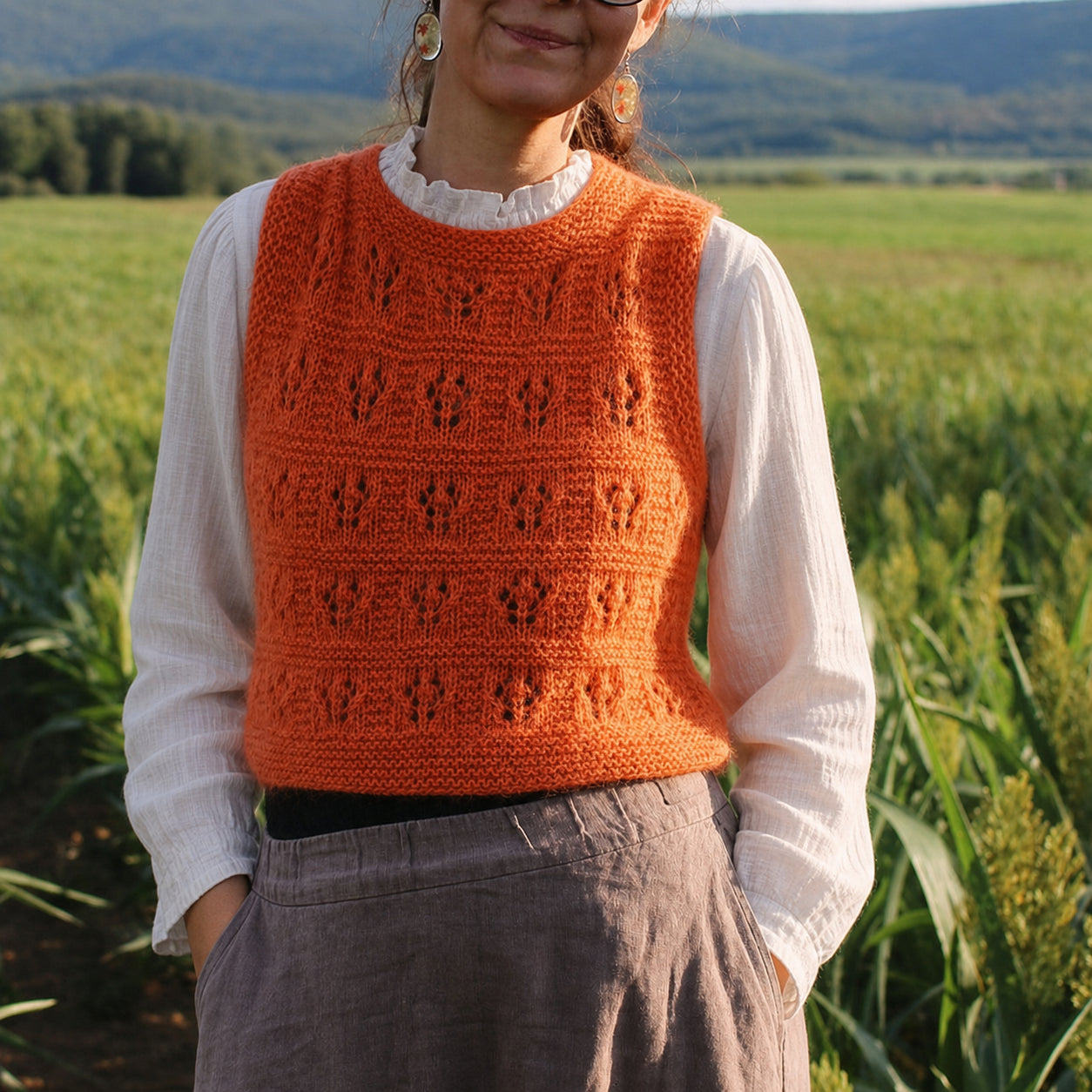 Lace Mock Neck Vest Knitting Pattern