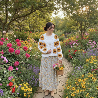 Sunflower Granny Square Cardigan Crochet Pattern