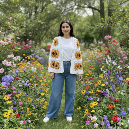 Sunflower Granny Square Cardigan Crochet Pattern