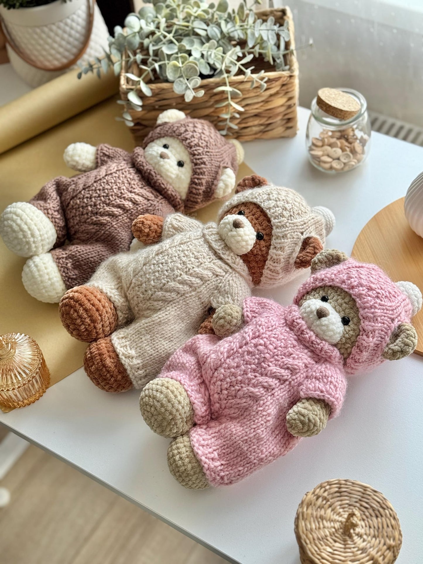 Bear & Bunny Bundle With Knitted Clothes Set