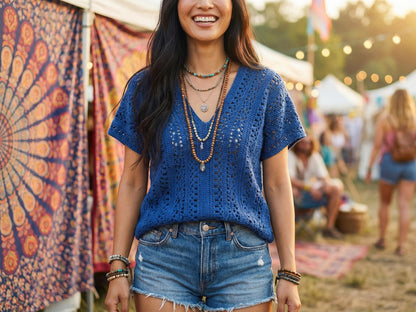 Boho Lace V Neck Blouse Crochet Pattern