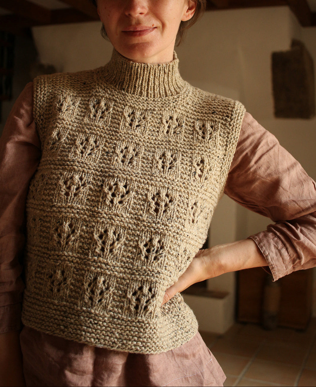 Lace Mock Neck Vest Knitting Pattern