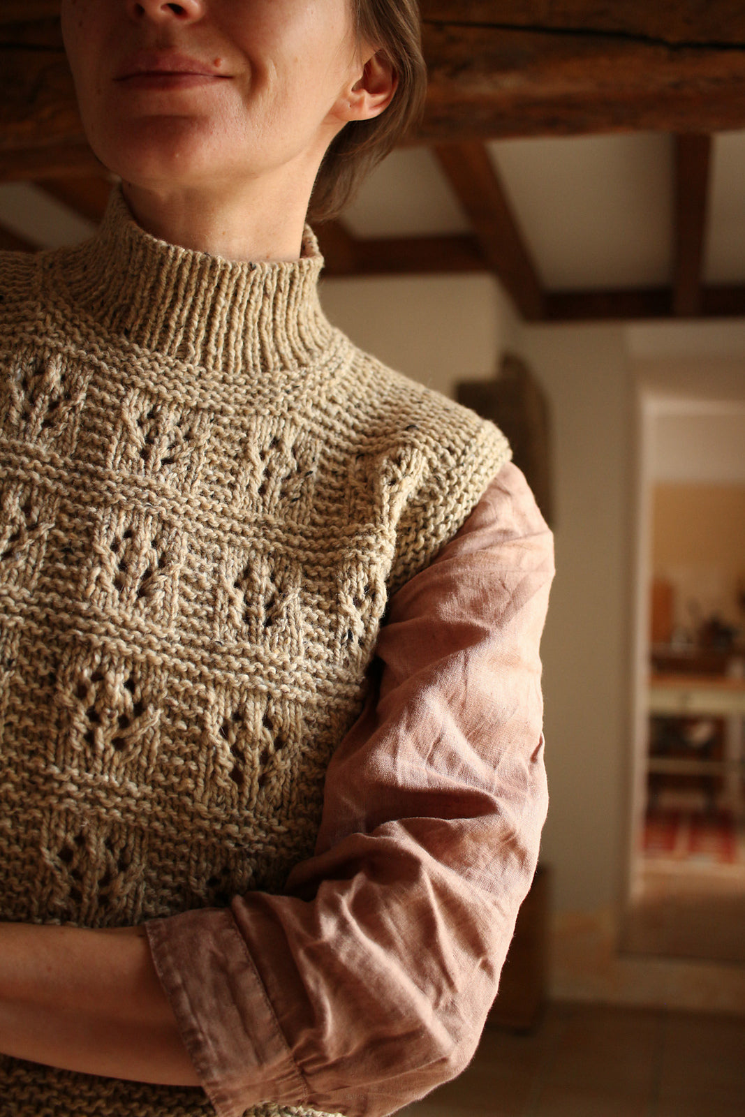 Lace Mock Neck Vest Knitting Pattern