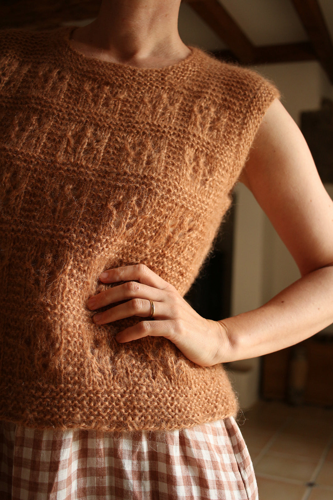 Lace Mock Neck Vest Knitting Pattern