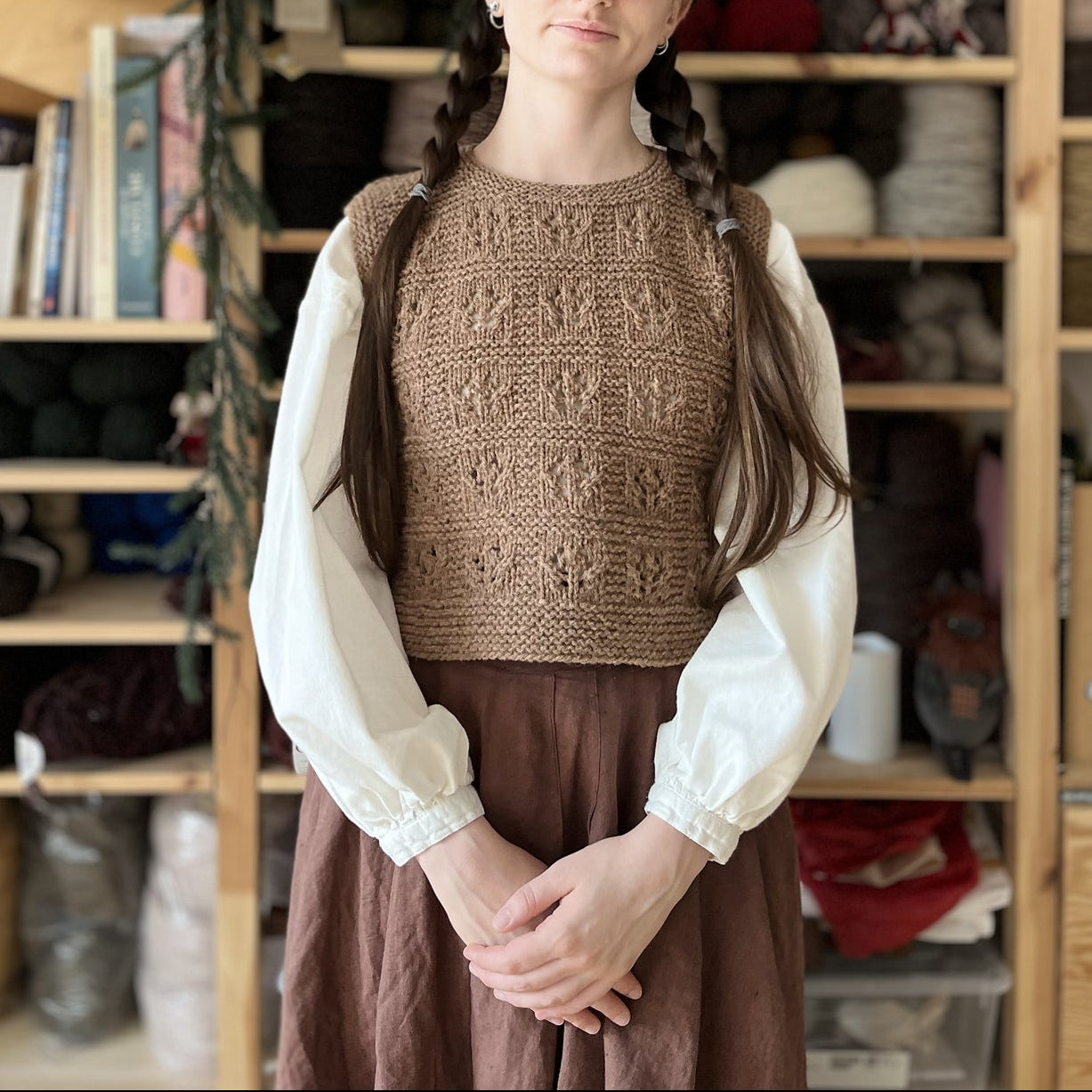 Lace Mock Neck Vest Knitting Pattern
