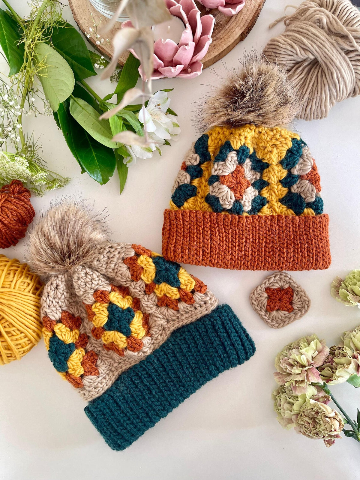 Winter Granny Square Beanie Crochet Pattern