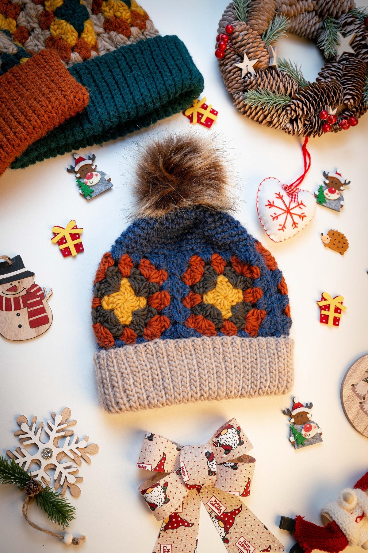Winter Granny Square Beanie Crochet Pattern