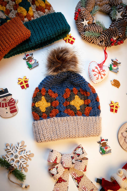 Winter Granny Square Beanie Crochet Pattern