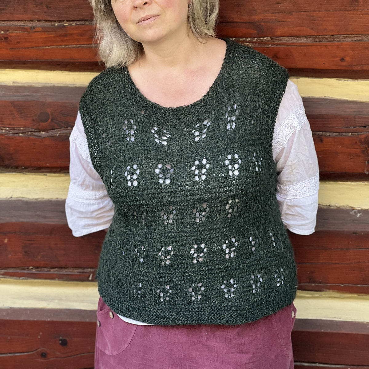 Lace Mock Neck Vest Knitting Pattern