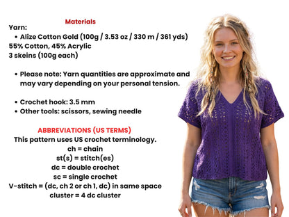 Boho Lace V Neck Blouse Crochet Pattern